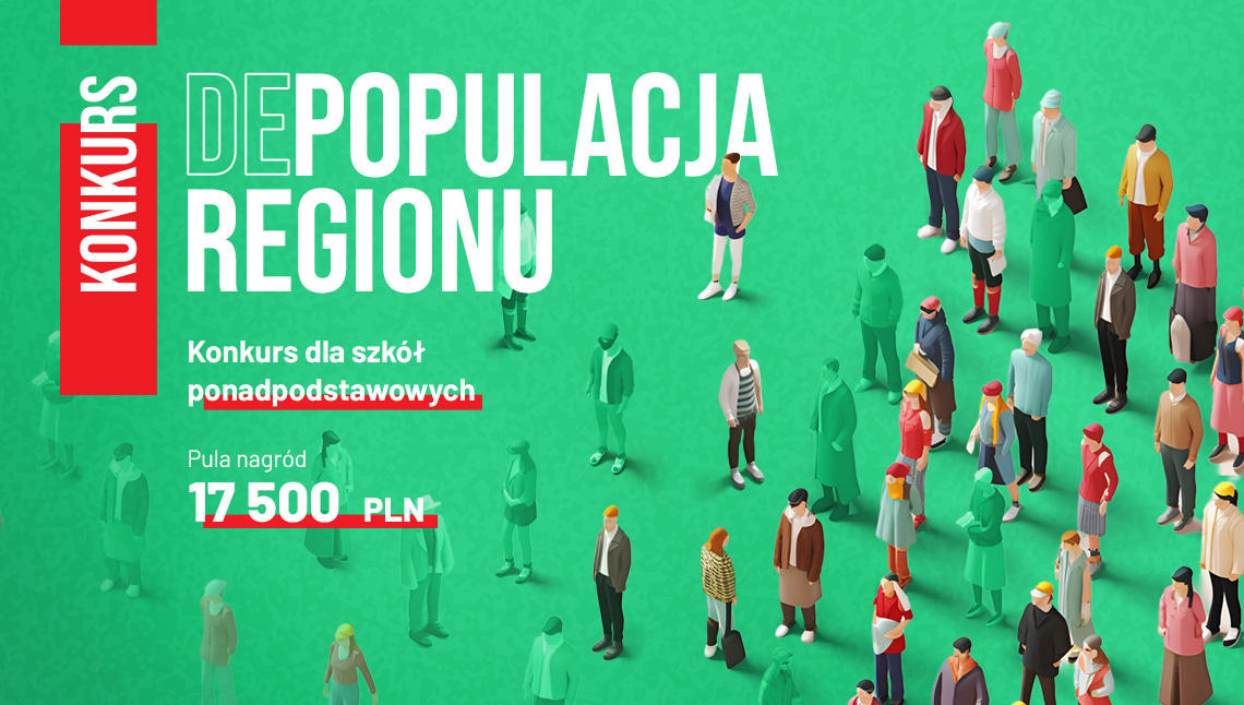 Plakat informujący o konkursie dotyczącym depopulacji regionu